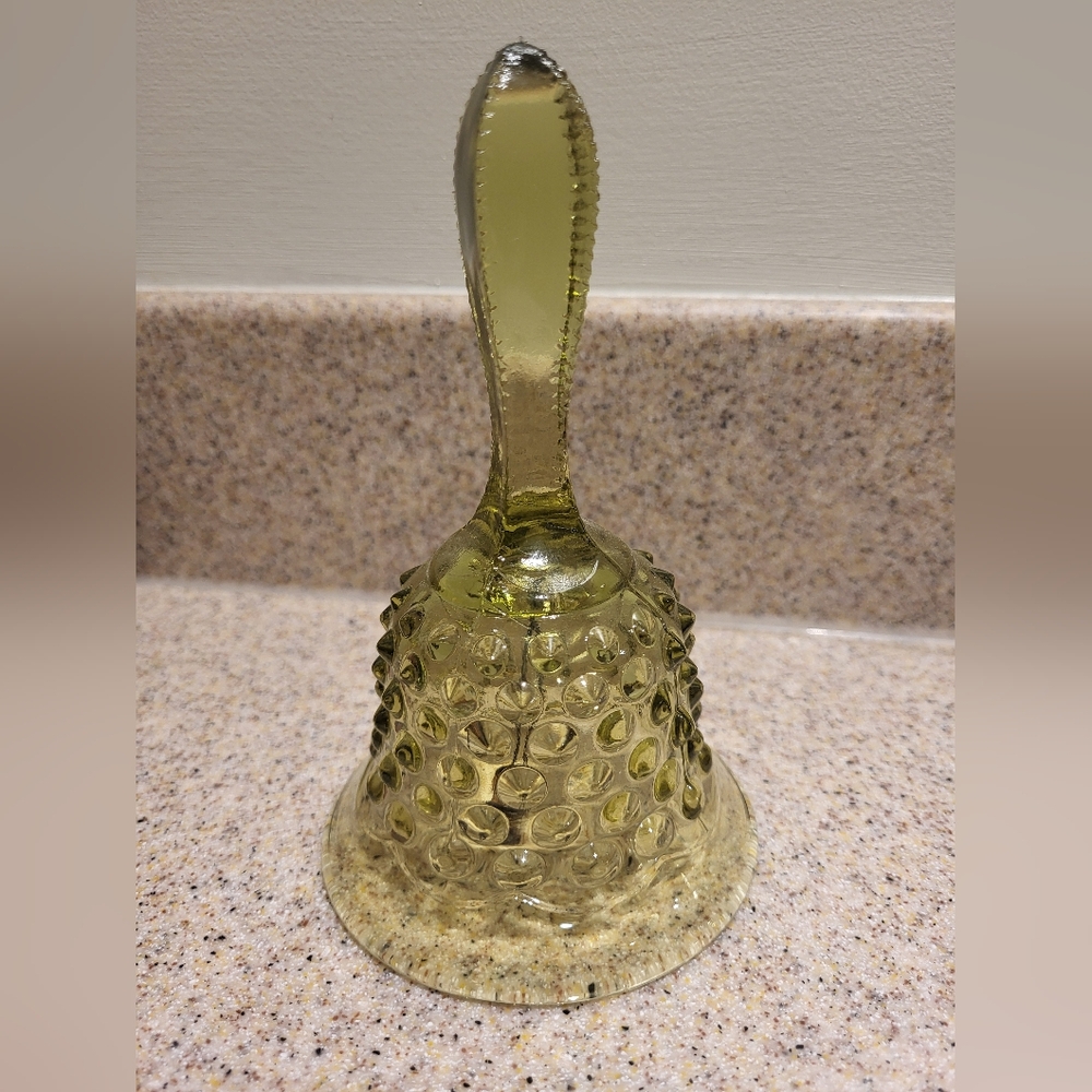 Vintage Fenton Art Glass Hobnail Colonial Green 6" Dinner Bell | 1960s | USA